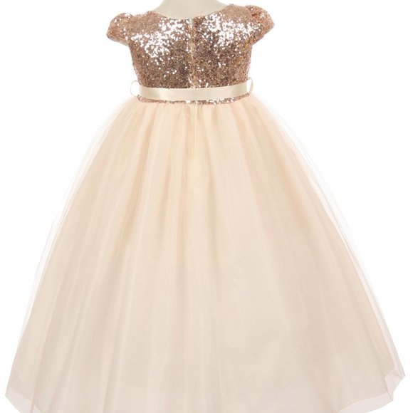 Girls Sleeveless Shiny Tulle Bridesmaid Party Birthday Flower Girl Dress Blush - Picture 2 of 4